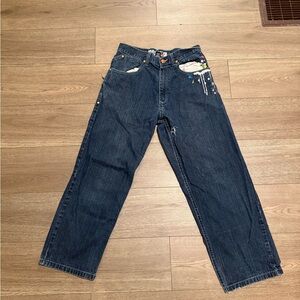 South Pole Dark Blue Relaxed Jeans with Paint-Splash Accents